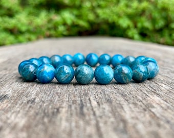 Apatite Bracelet 8mm Blue Teal Apatite Beaded Gemstone Bracelet Unisex Bracelet Stack Bracelet Learning & Inspiration Bracelet