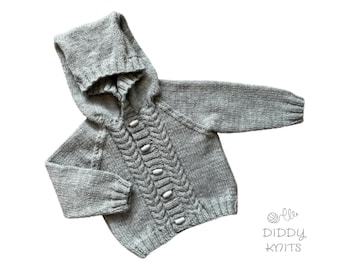 12-18 Months Baby Knitted Hoodie - Silver Grey