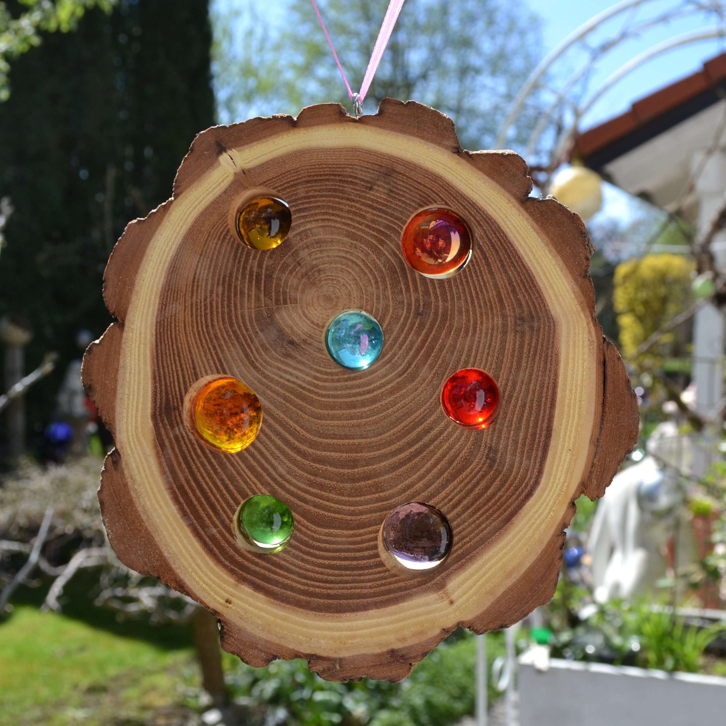 Window decoration, wood suncatcher acacia nature