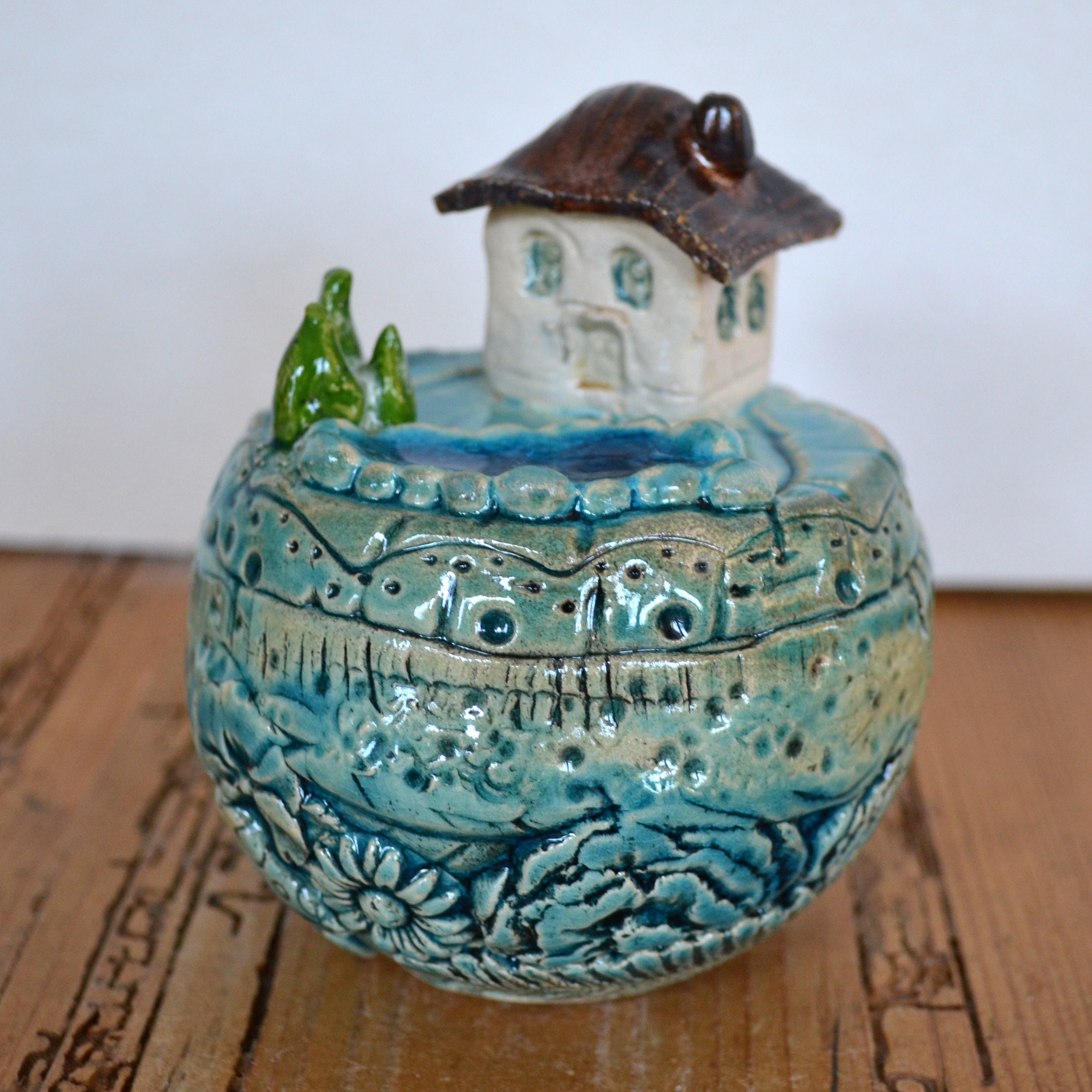 Ceramic garden ball small world house by the | Etsy