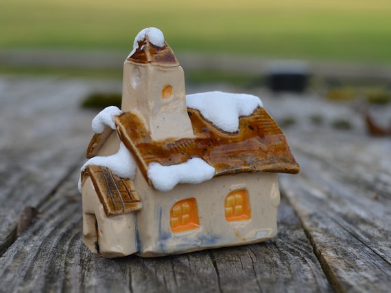 Wintery mini ceramic church with snow