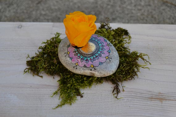 Mandala Stone-ISAR pebble with Real Rose