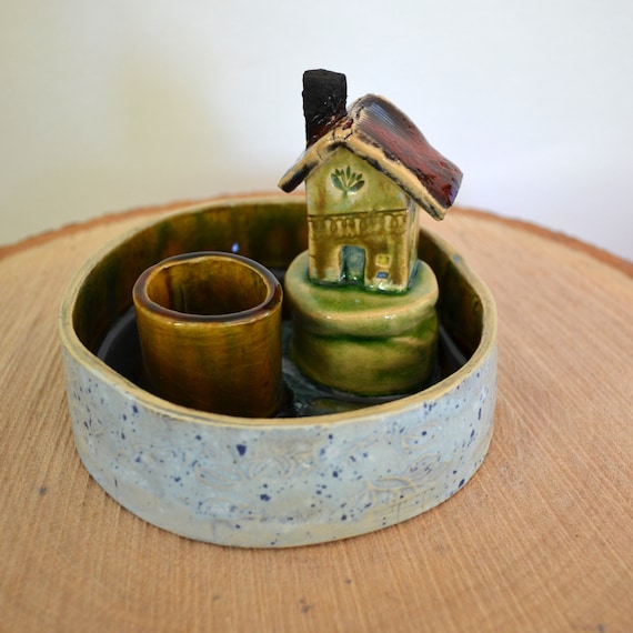 Ceramic candle holder "small world - house on the mountain"