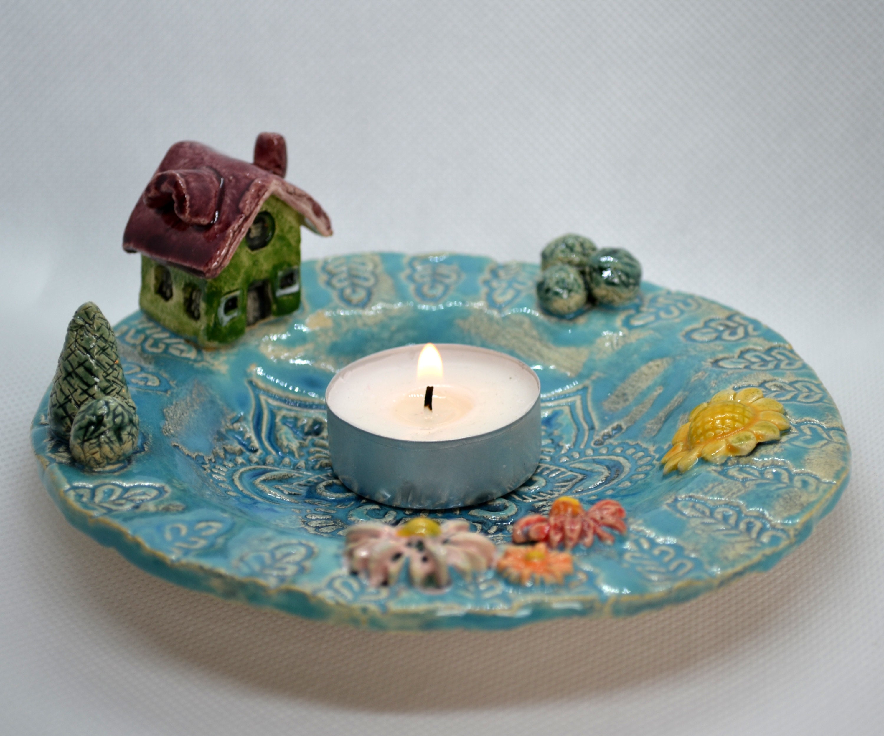 Ceramic Candle plate little Worldwith House