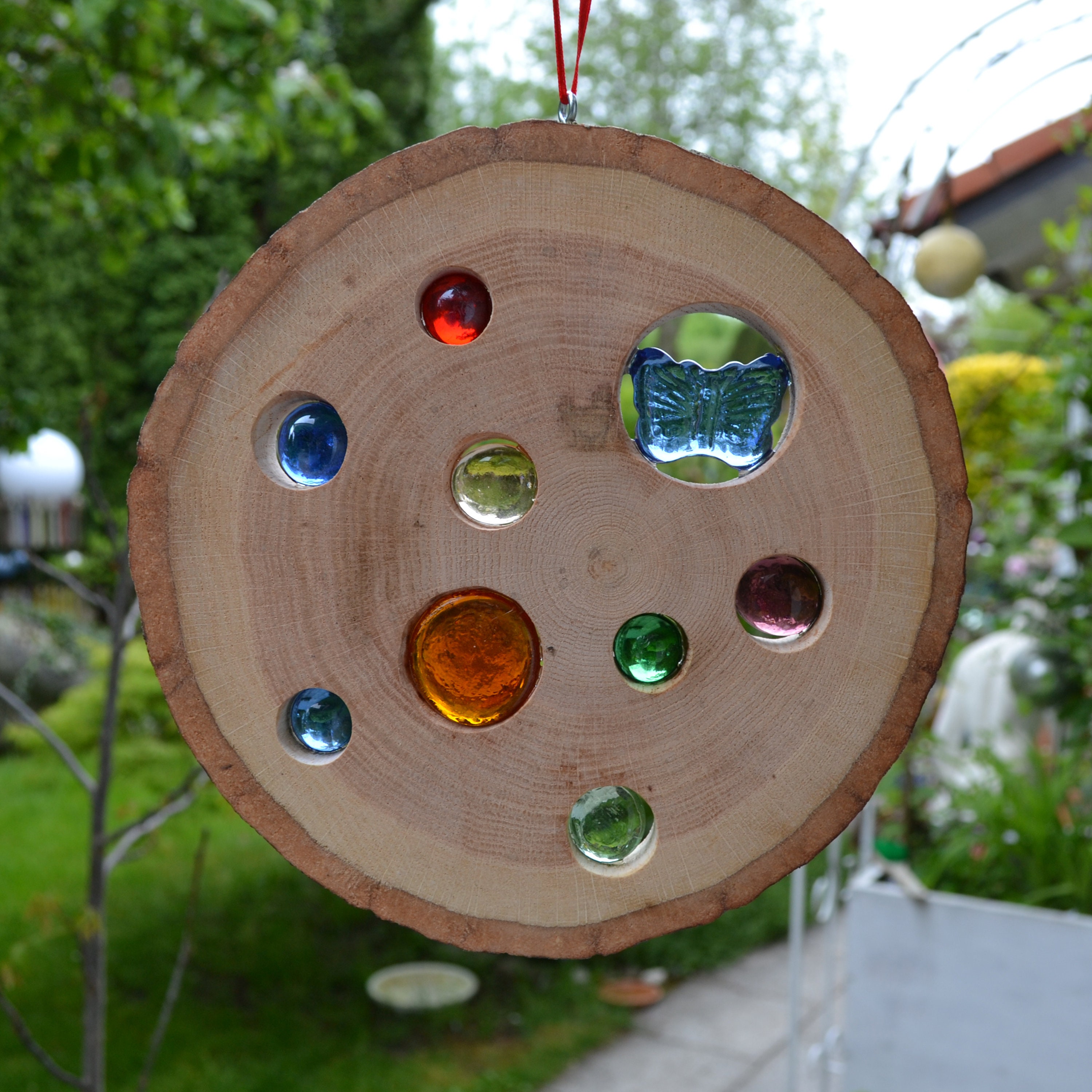 Window decoration, wooden sun catcher butterfly oak nature
