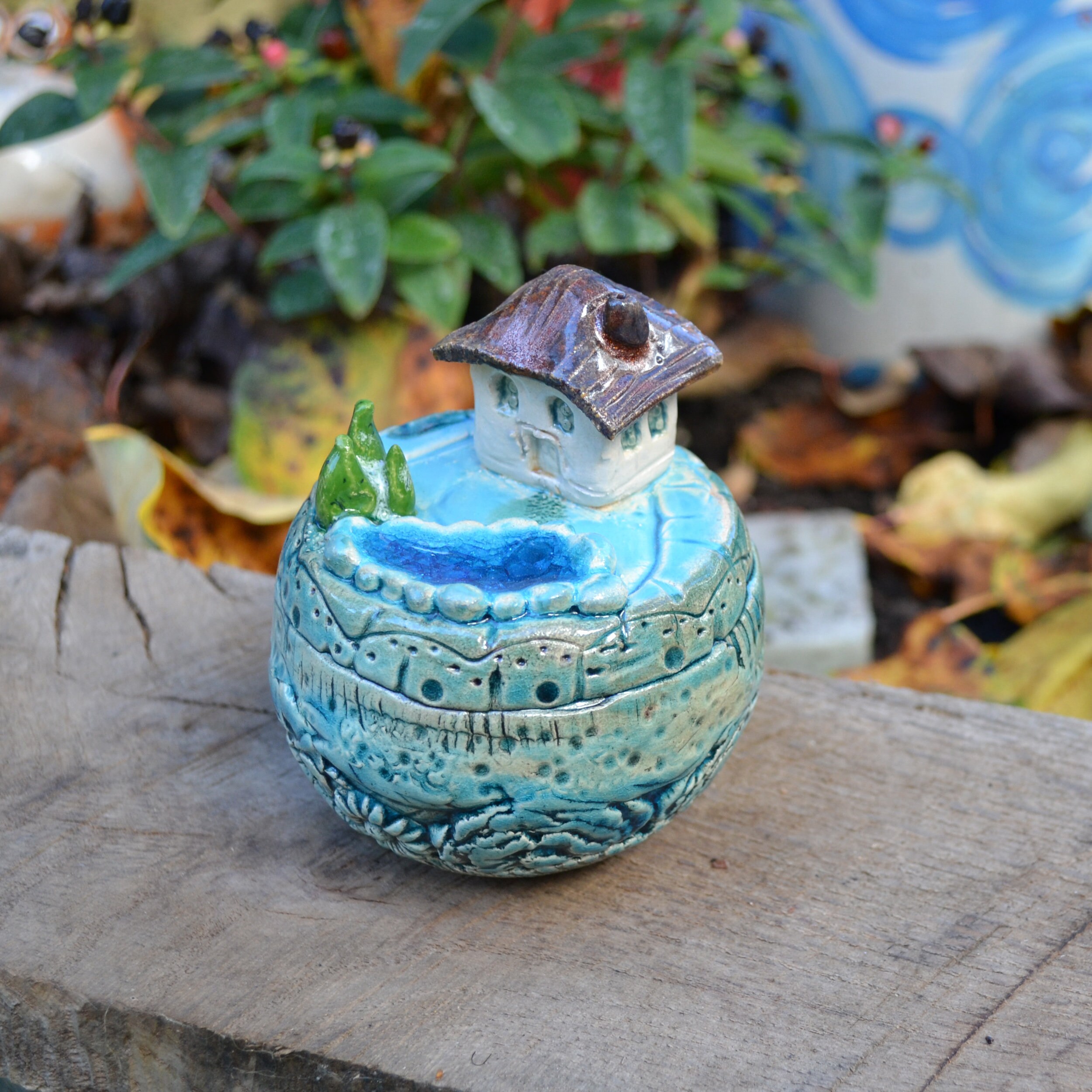 Ceramic garden ball small world house by the | Etsy