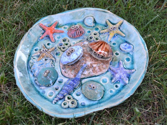 Ceramic insect waterer "A day at the seaside with a lighthouse"