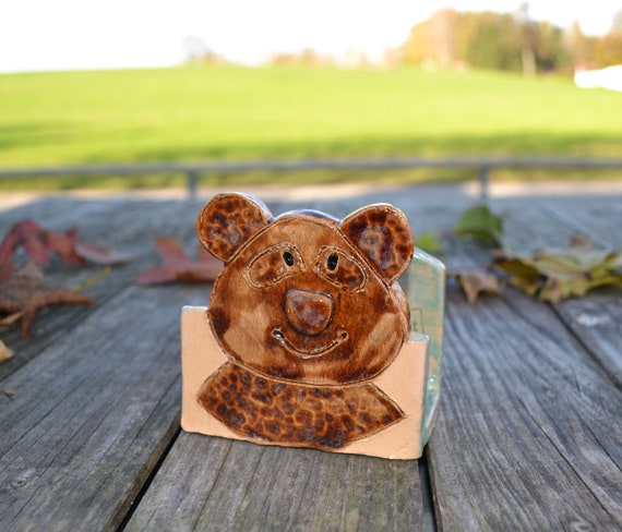 Ceramic sponge holder, letter holder "Brown Bear"