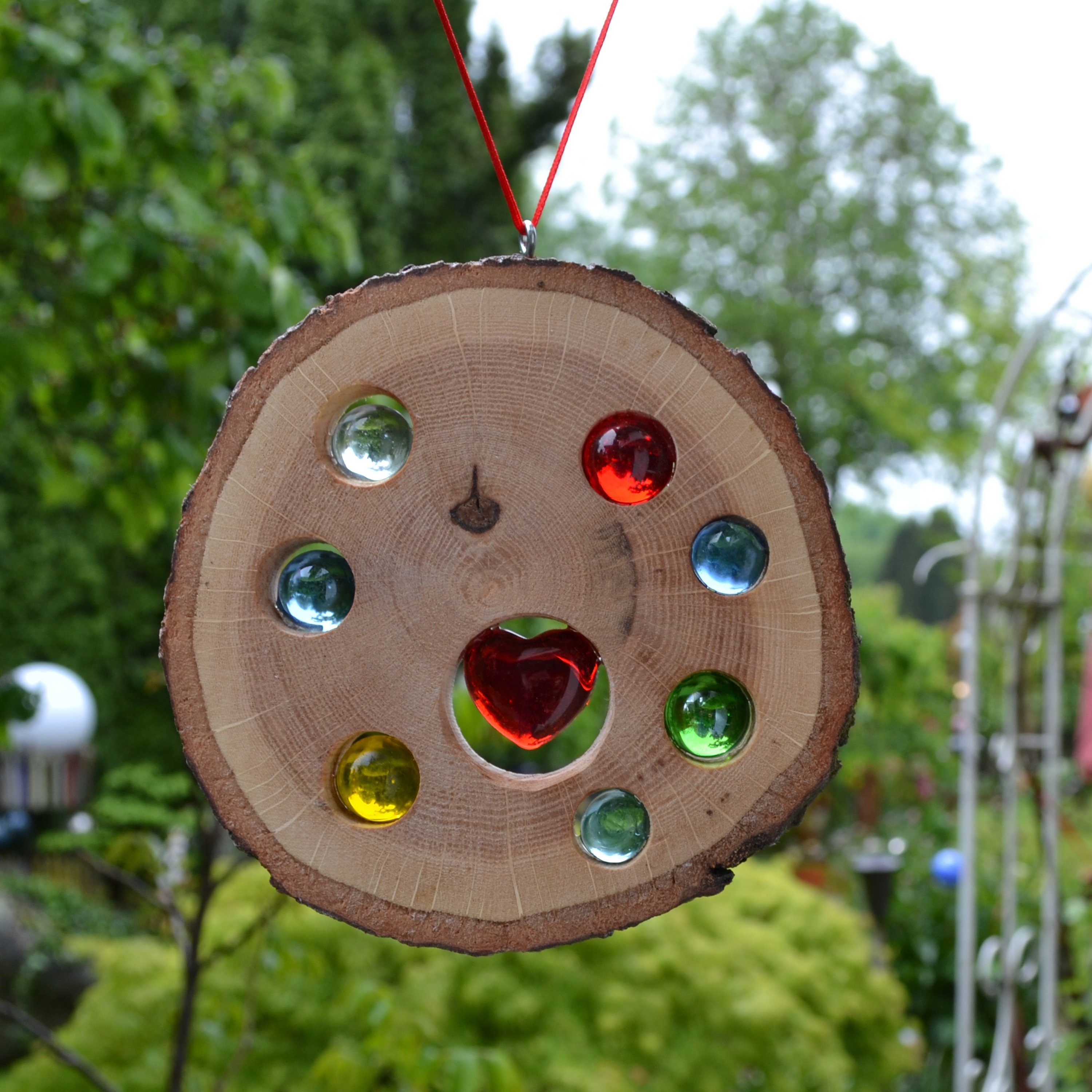 Window Decoration, Wooden Sun catcher Heart Oak Nature