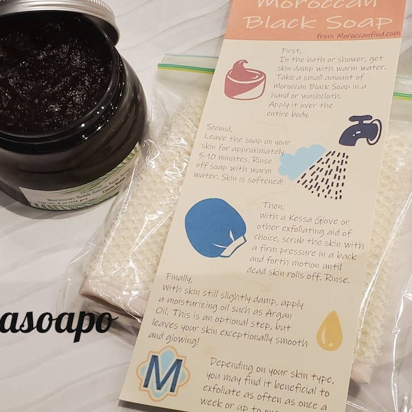 Moroccan Beldi Savon Noir Black Soap with Exfoliating Wash Cloth