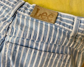 colorful striped denim shorts