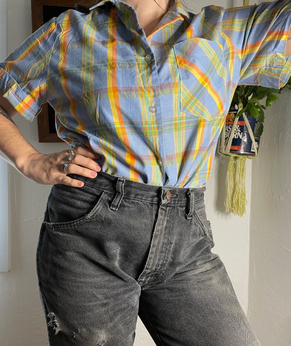 Rainbow Plaid Button Up Shirt // Vintage - image 2