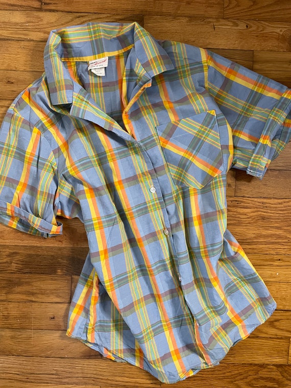 Rainbow Plaid Button Up Shirt // Vintage - image 7