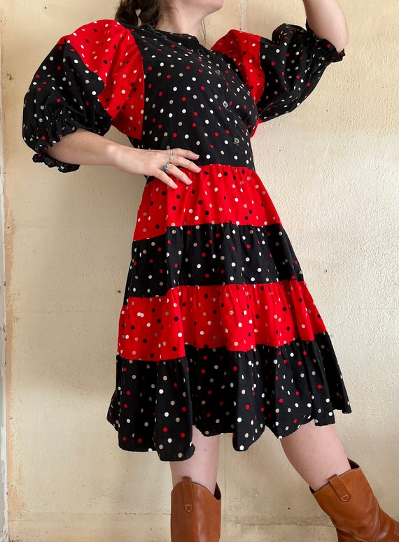 Black polka dot puff sleeve dress outlet