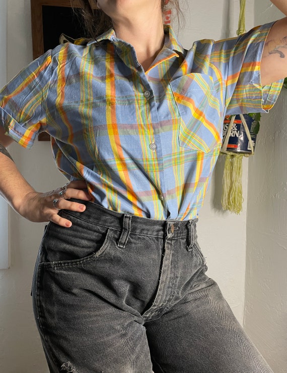 Rainbow Plaid Button Up Shirt // Vintage - image 3