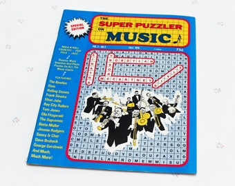 Puzzle musicali anni '70 per lui, libro di puzzle vintage, regalo per la festa del papà per il marito, libro da collezione di cruciverba, regalo per gli amanti della musica anni '70 per papà