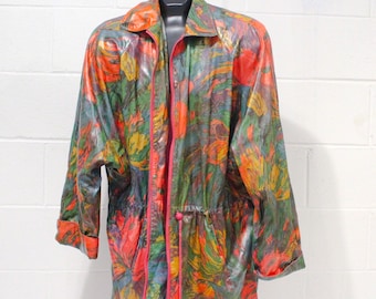 1980s Paris Sport Club Womens Tropical Print Floral Jacket Polyester Material, 80s Jacket for Woman, Ladies Jacket, Womens Coat