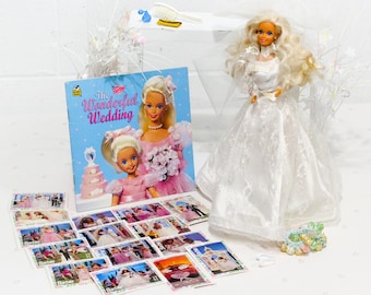 Wedding Fantasy Barbie Gift Set, Wedding Barbie Set, Vintage Barbie Toys for Girls, 90s Barbie Bride Doll, Barbie Doll Lot