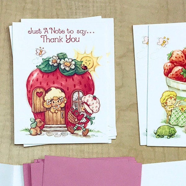 Vintage 1980s Strawberry Shortcake Thank You Cards / Carlton Cards Note Cards / Thank You Gift / Appreciation Gifts / Folded Thank You Notes