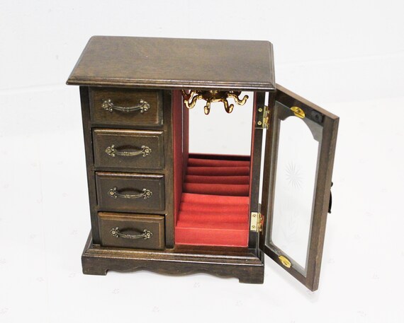 Wood Chest Jewelry Box, Vintage Jewelry Chest, Woo