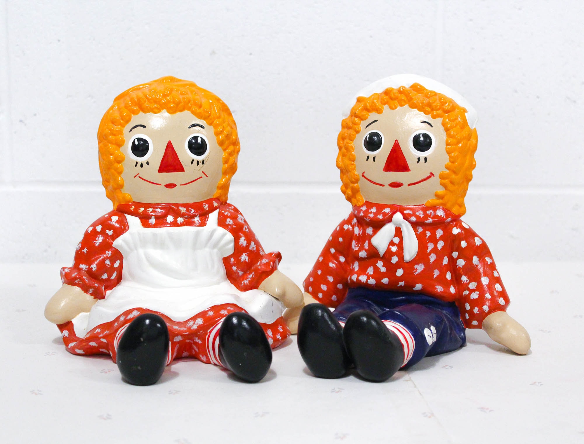 1970s Raggedy Ann and Andy Book Ends, Bobbs Merrill Painted
