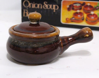 Juego de tazones vintage para sopa de cebolla francesa, tazas vintage de los años 70, juego de tazas vintage, tazas vintage para sopa, tazones de cerámica para sopa