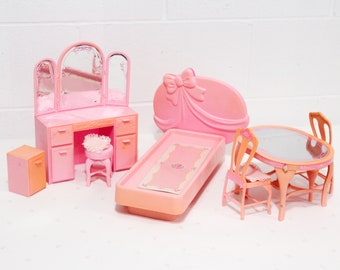 80s Vintage Barbie Sweet Roses Pink Furniture Lot, 80s Barbie Toy Set, Mattel Barbie Furniture Set, 80s Doll Furniture
