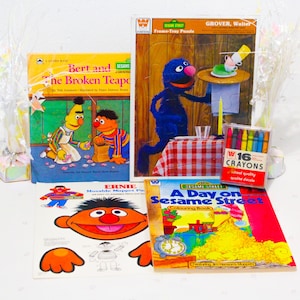 Vintage Sesamstraße Geschenkset, Malbuch, Bert und Ernie Kids Crafts & Buntstifte, Sesamstraße Buch und Aktivitäten, Vintage Muppets