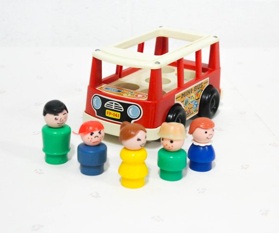 Vintage Fisher Price Mini Bus Play Set, Play Family Little People