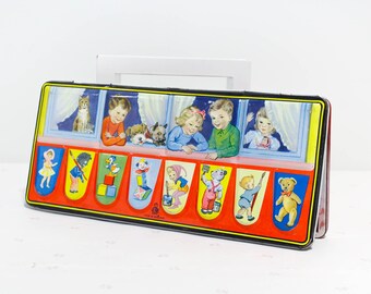 ヴィンテージ 1950 年代 水彩絵の具箱 ページ オブ ロンドン ブリキ