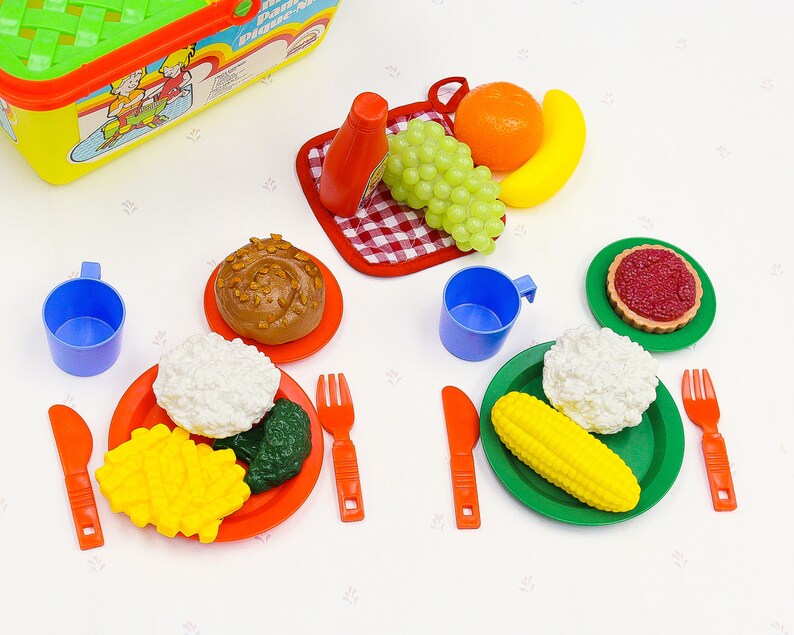 Picnic Basket Toy Playset Food Toys for Kids Vintage Toy Etsy