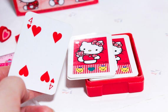 1994 Sanrio Hello Kitty Red Pencil Case & Mini Playing Cards Gift