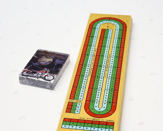 Wooden Cribbage Crib Board And Playing With Cards Set Pegs Family