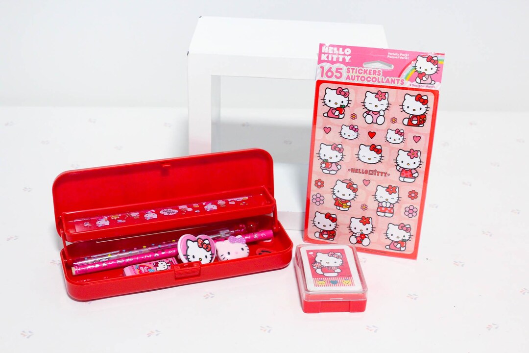 1994 Sanrio Hello Kitty Red Pencil Case & Mini Playing Cards Gift