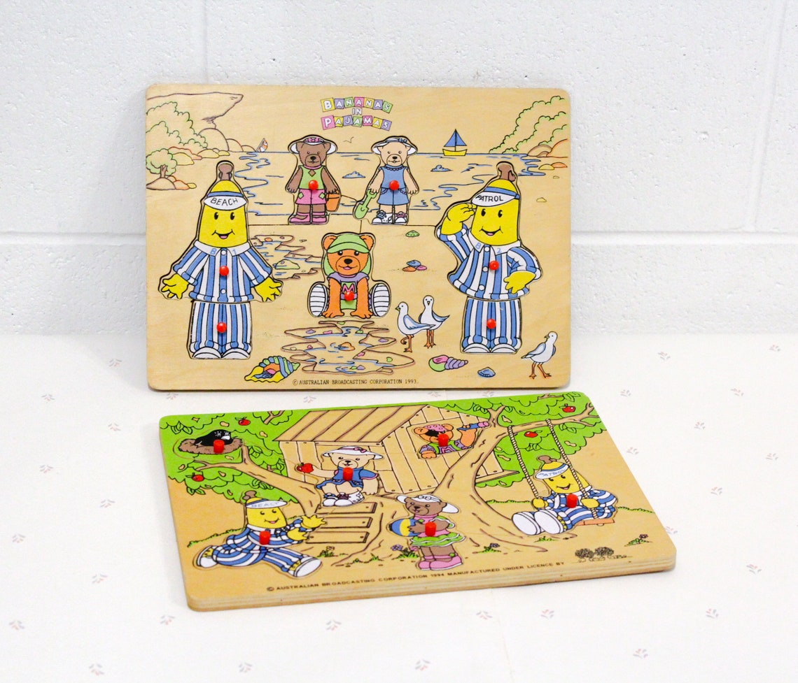 1990s Bananas in Pajamas Wooden Tray Puzzle Frame Tray Puzzle Etsy