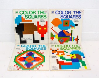 70s Vintage Whitman Color The Squares Coloring Book, Adult Coloring Books,1970s Colouring Book, Color Book, Adult Colouring Books