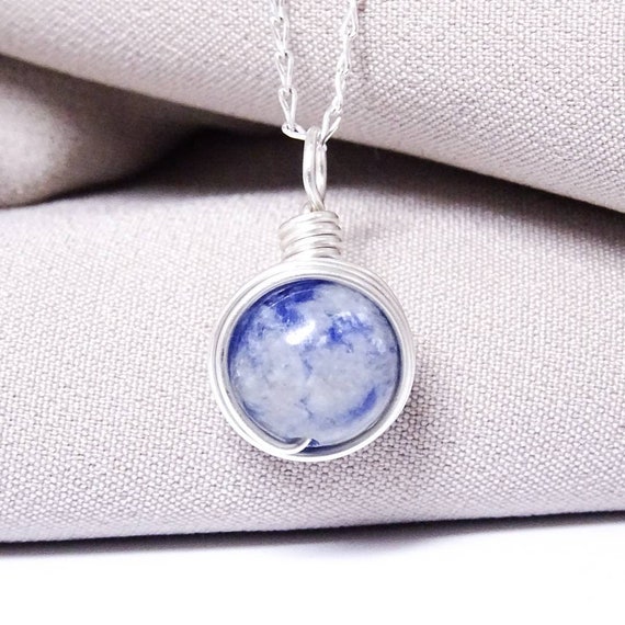 Blue Spot Necklace Sterling Silver Unique Wire Wrap Healing Pendant Necklace  Gift Idea - Etsy