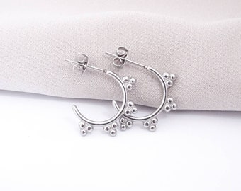 Stainless Steel Unique Hindu Inspired Half Hoop Stud Earrings Gift Idea