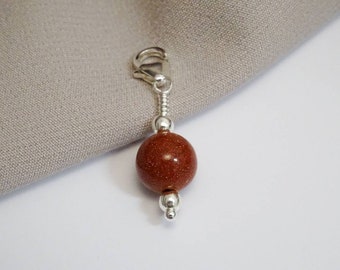 925 Sterling Silver Goldstone Ball Pendant Clip On Charm With Lobster Clasp Healing Charm