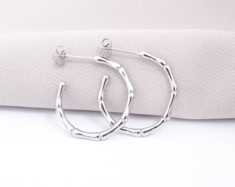 Stainless Steel Bamboo Hoop Stud Butterfly Back Earrings Gift Wrapped