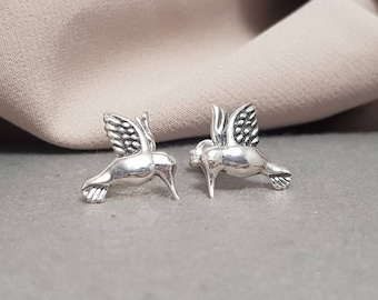 925 Sterling Silver Hummingbird Bird Stud Butterfly Back Earrings Gift Wrapped