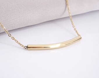 Noodle Tube 14k Yellow Gold Plated Pendant Necklace Modern Style Gift