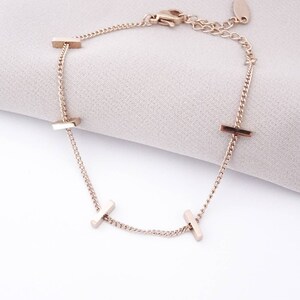 Rose Gold Plated Stackable Bar Chain Charm Bracelet Gift Idea image 1