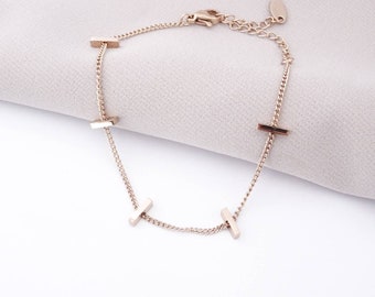 Rose Gold Plated Stackable Bar Chain Charm Bracelet Gift Idea