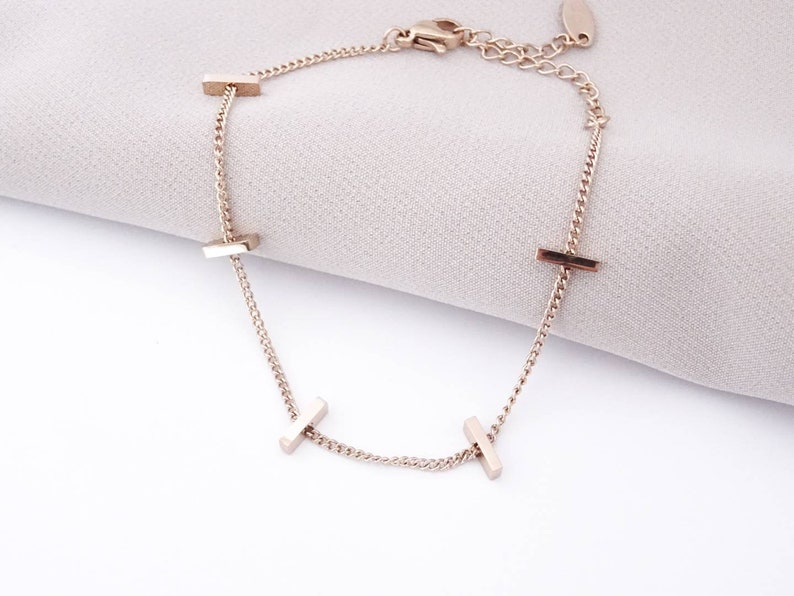 Rose Gold Plated Stackable Bar Chain Charm Bracelet Gift Idea image 1
