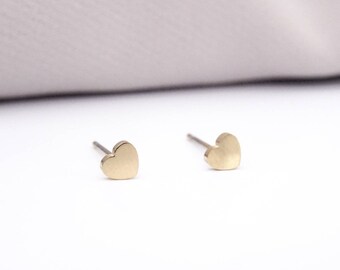 14k Yellow Gold Plated Stainless Steel Simple Heart Stud Butterfly Back Earrings Gift Boxed