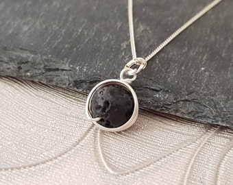PERSONALISED 925 Sterling Silver Unique Black Lava Wire Wrap Healing Pendant Necklace Gift Idea For Calm, strength and stability