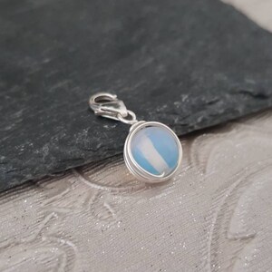 PERSONALISED 925 Sterling Silver White Opal Ball Pendant Wire Wrap Clip On Charm With Lobster Clasp Healing Charm image 3