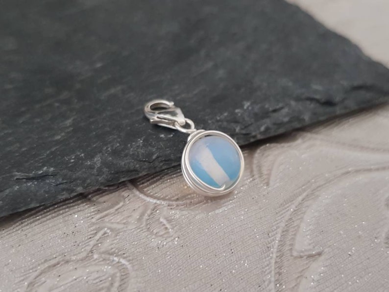 PERSONALISED 925 Sterling Silver White Opal Ball Pendant Wire Wrap Clip On Charm With Lobster Clasp Healing Charm image 3