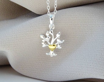 925 Sterling Silver 18K Gold Plated Tree Heart Pendant Necklace Gift Wrapped